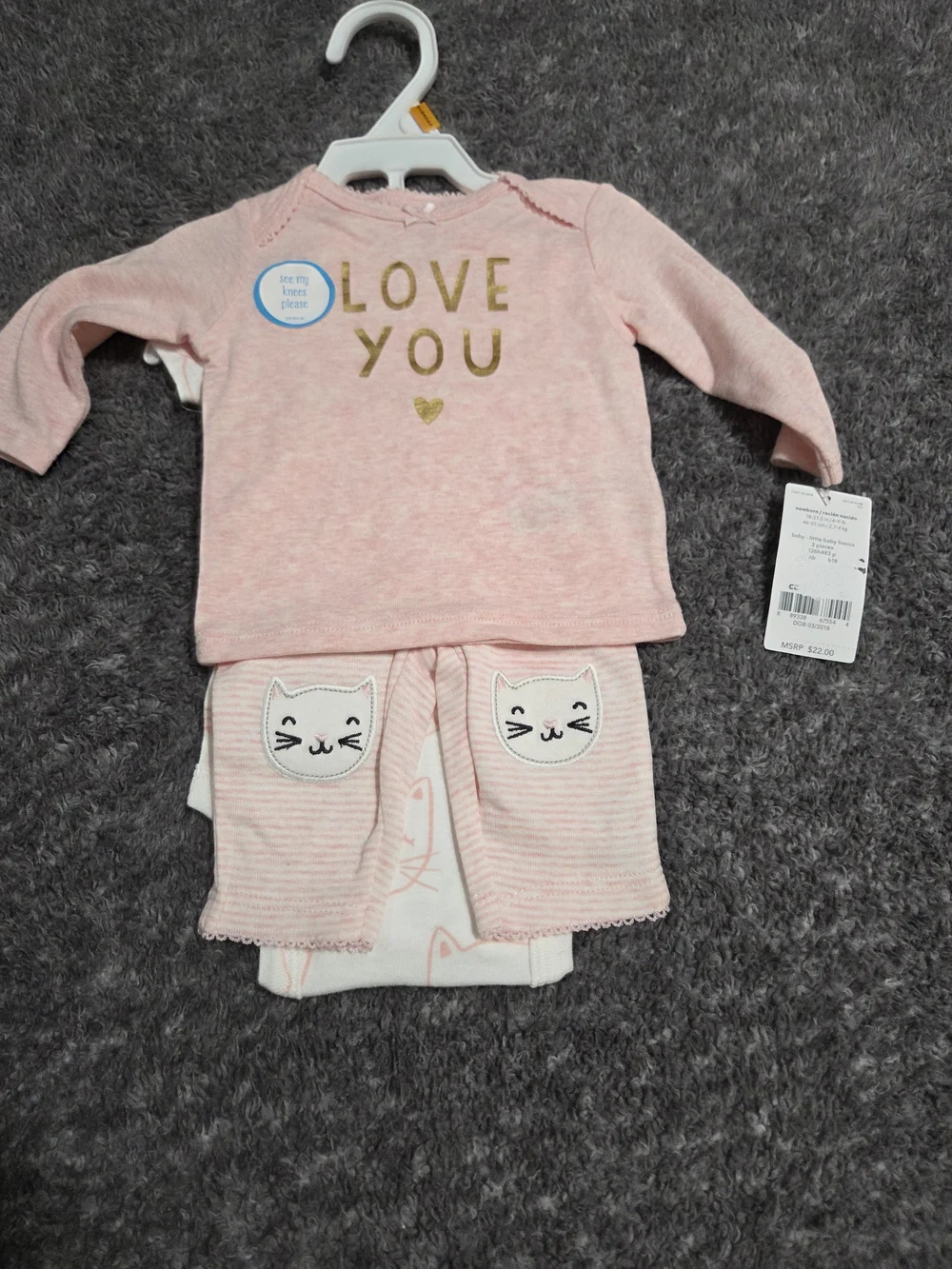 Carter's Pink 'Love You' Pajama Set with Cat Knee Patches